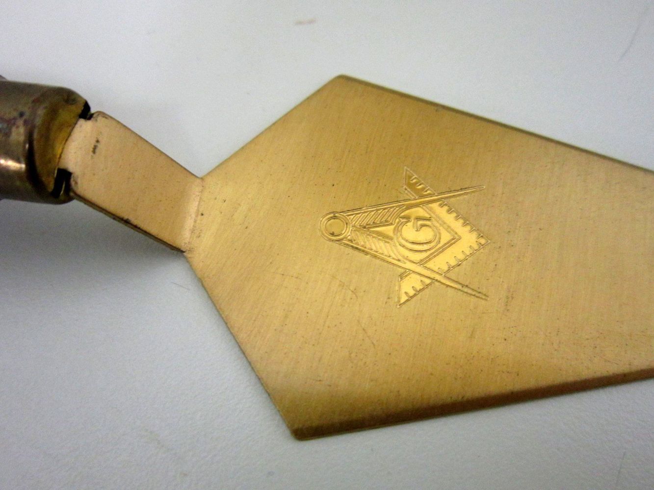 Vintage Ceremonial MASONIC Master Mason Trowel Brass Wood Rule