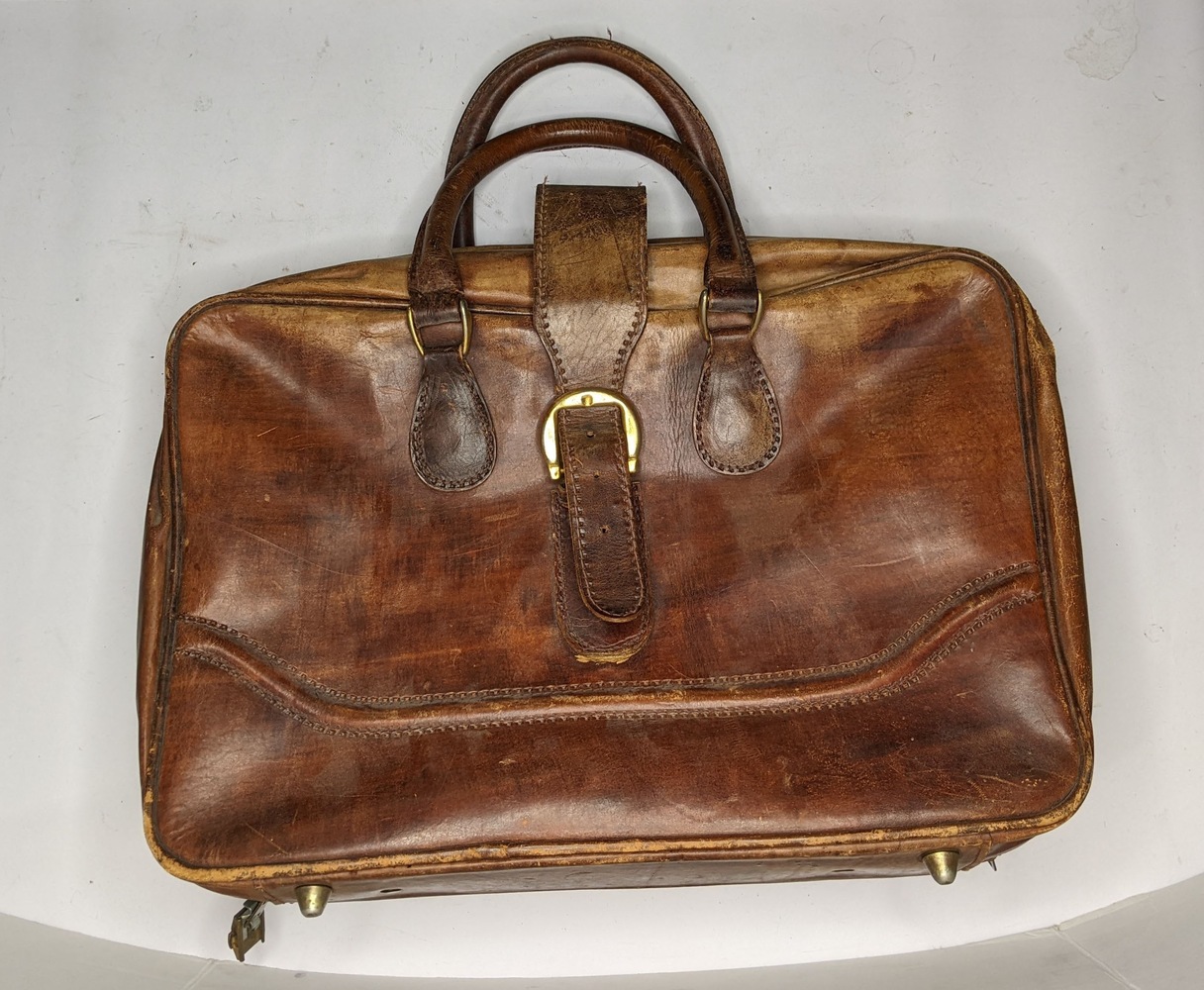 Vintage Brown Leather Handbag Suitcase Travel Bag Avenue Shop Swap & Sell