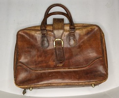 Vintage Brown Leather Handbag Suitcase Travel Bag