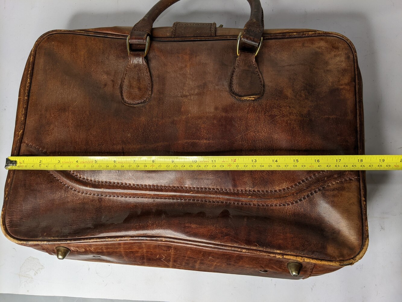 Vintage Brown Leather Handbag Suitcase Travel Bag Avenue Shop Swap & Sell