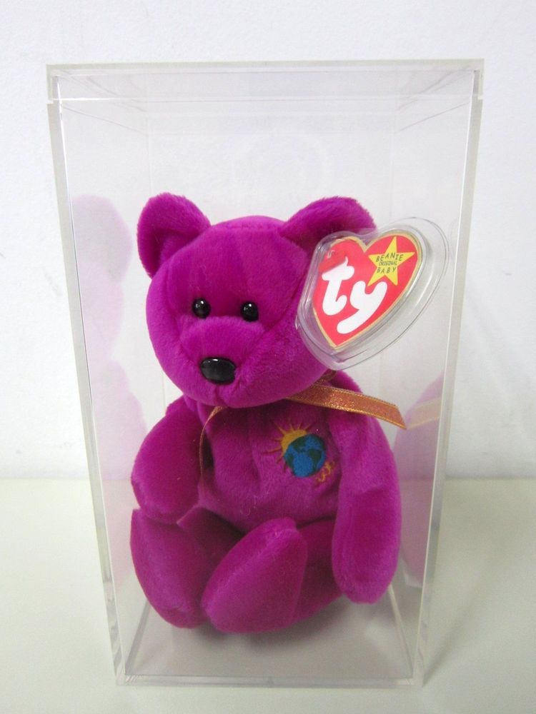 Original TY Beanie Baby MILLENIUM Purple World Bear 1999 Swing Tag