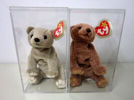 TY Beanie Babies PECAN & ALMOND 1999 Nut Bears Swing Tags Display Boxes
