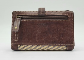 Fossil Studded Brown Genuine Leather Trifold Ladies Wallet with Snap Closure