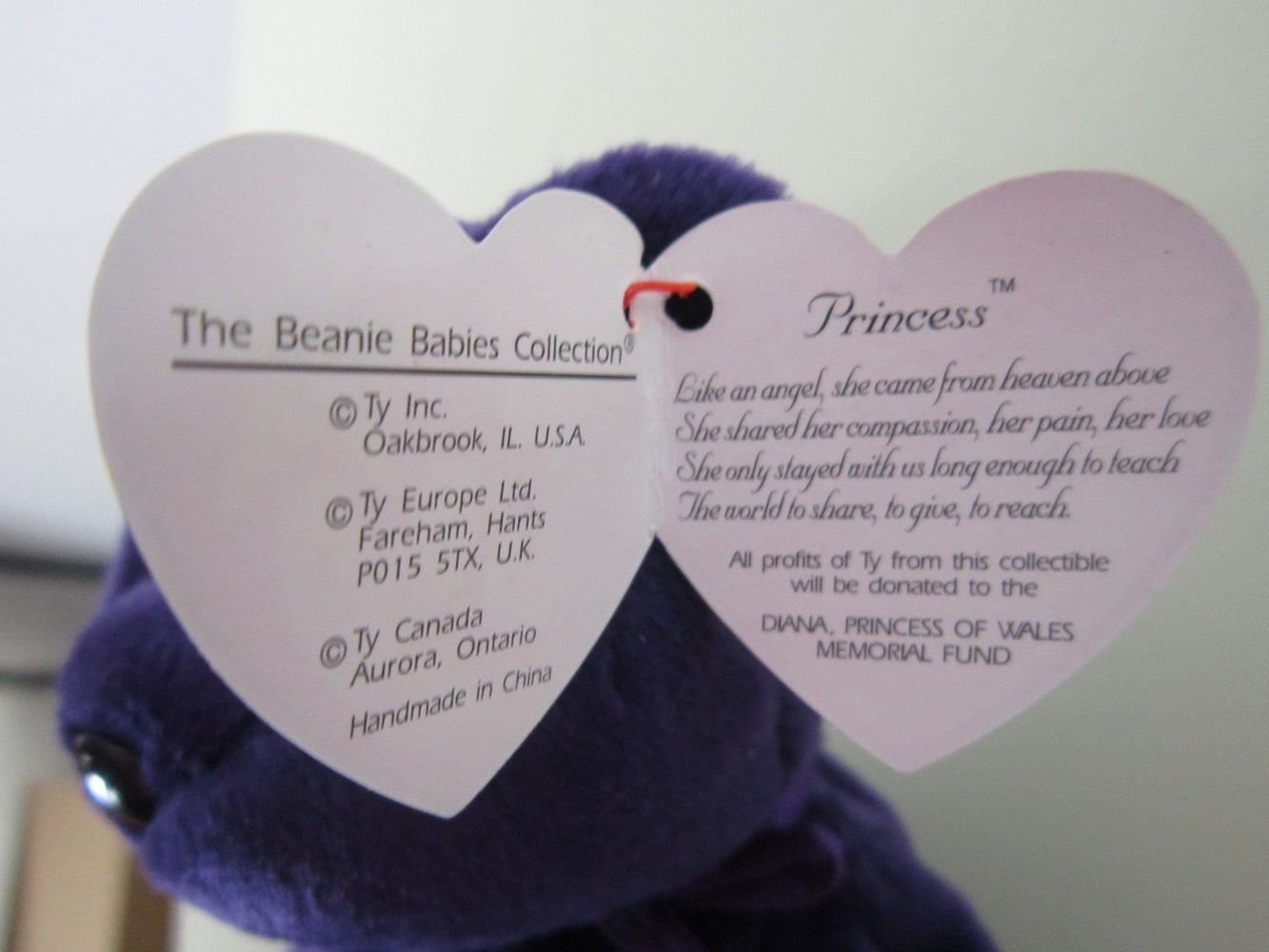 TY Beanie Baby PRINCESS DIANA Bear Canadian Tush Tag Stamped 1997 PE
