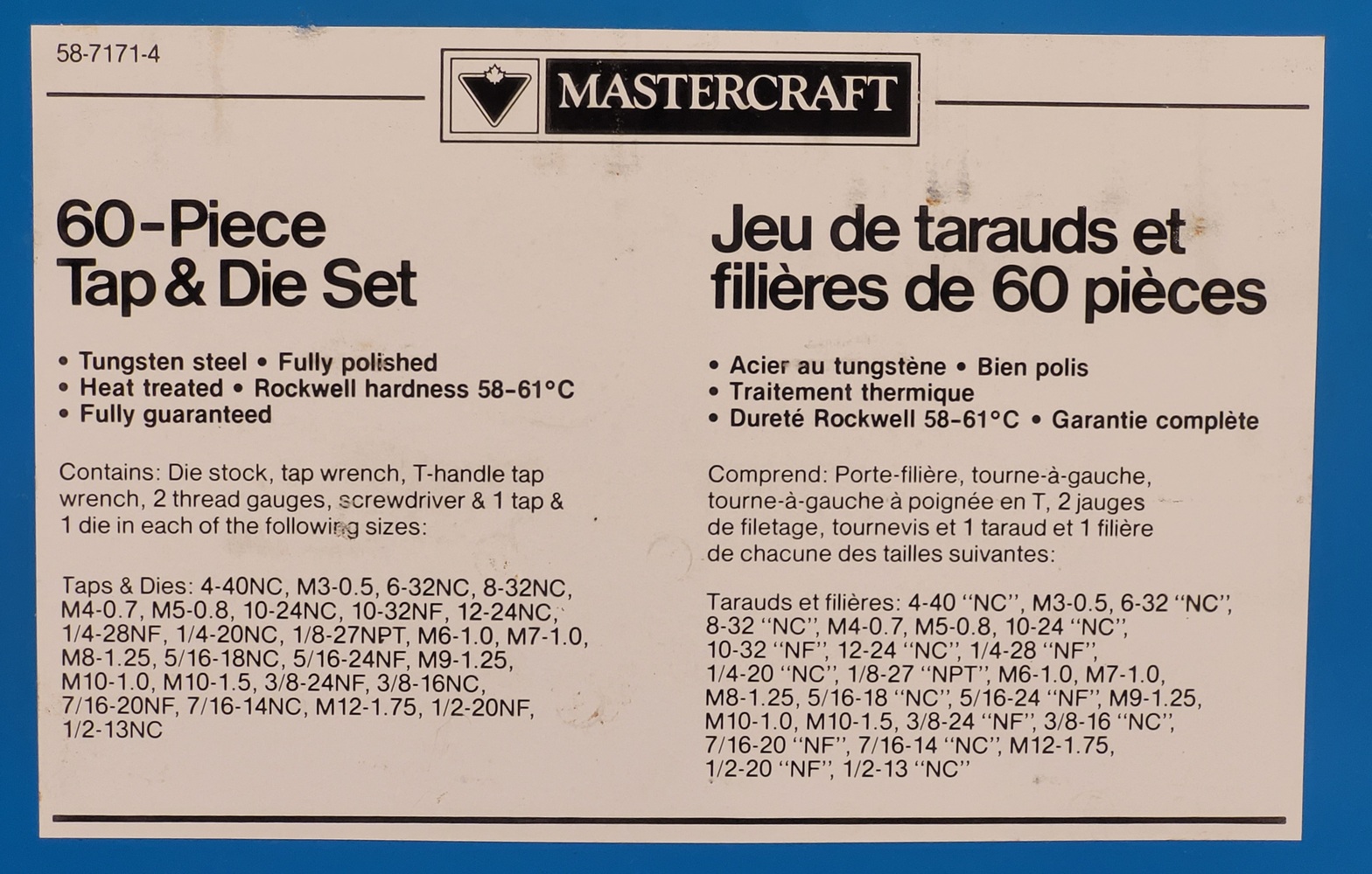 MASTERCRAFT TAP AND DIE SET Avenue Shop Swap & Sell