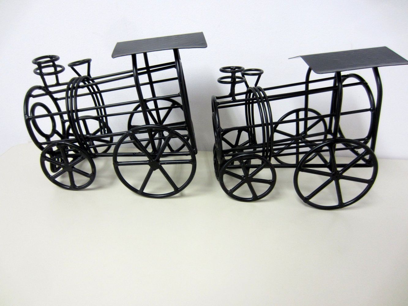 Train Wine Bottle Holder Wrought Iron Rack Lot of 2 Black