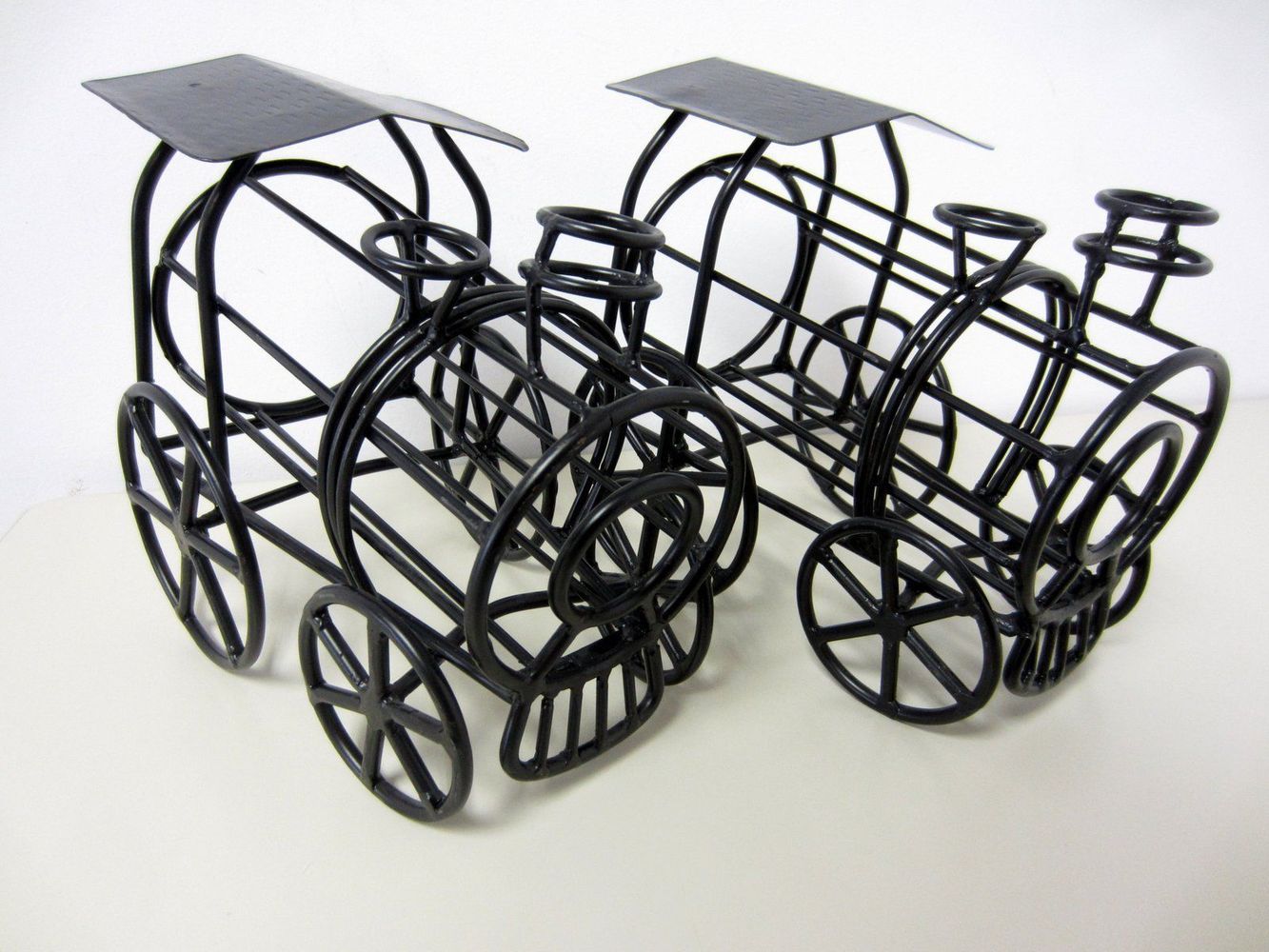 Train Wine Bottle Holder Wrought Iron Rack Lot of 2 Black
