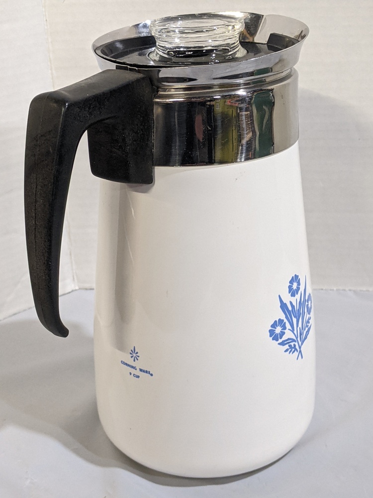 Retro Vintage Corning Ware Blue Cornflower Coffee Pot Percolator 9 cup 