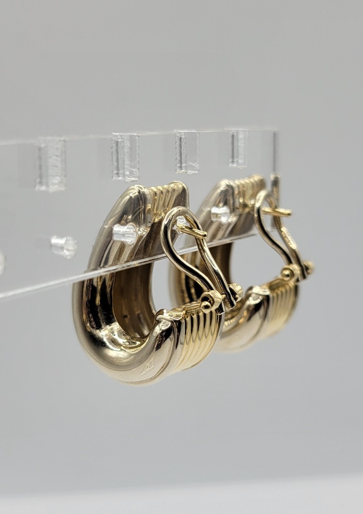 14k Two-Tone Textured Oblong Hoop Earrings