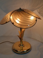 Retro Vintage 80s Frosted Glass Swirl Shade Brass Leaf Table Desk Lamp