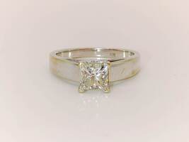 Lady's 14 Karat White Gold Princess Cut Solitaire Engagement Ring