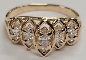 14 Karat Yellow Gold Diamond Marquise Ring - Size: 7.75