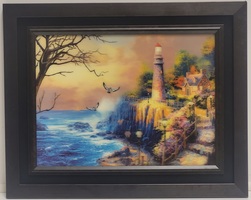 HOLOGRAPHIC LIGHTHOUSE PRINT IN WOODEN FRAME 