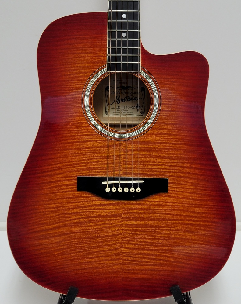 Montana EM105C-CS Tiger Red Burst Acoustic Electric Guitar + Hard Case