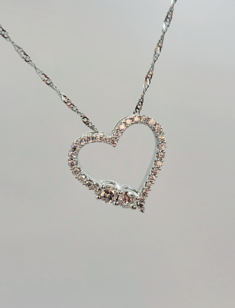 Ever Us 0.50 CT. T.W. Two-Stone Diamond Tilted Heart Pendant in 14K White Gold
