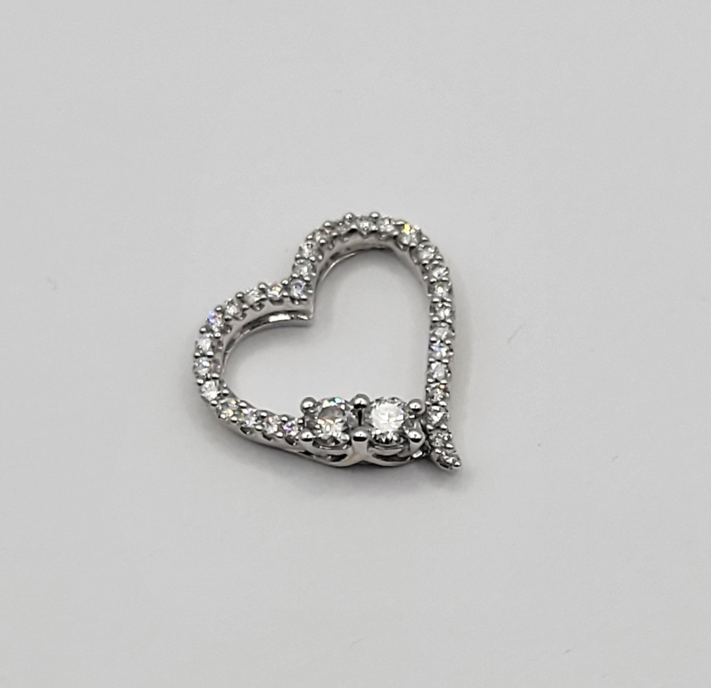 Ever Us 0.50 CT. T.W. Two-Stone Diamond Tilted Heart Pendant in 14K White Gold