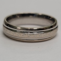 10 Karat White Gold Band Greek Key Design Ring - Size: 10.75