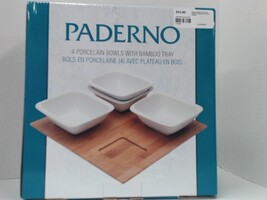 Paderno 4 Porcelain Bowls with Bamboo Tray