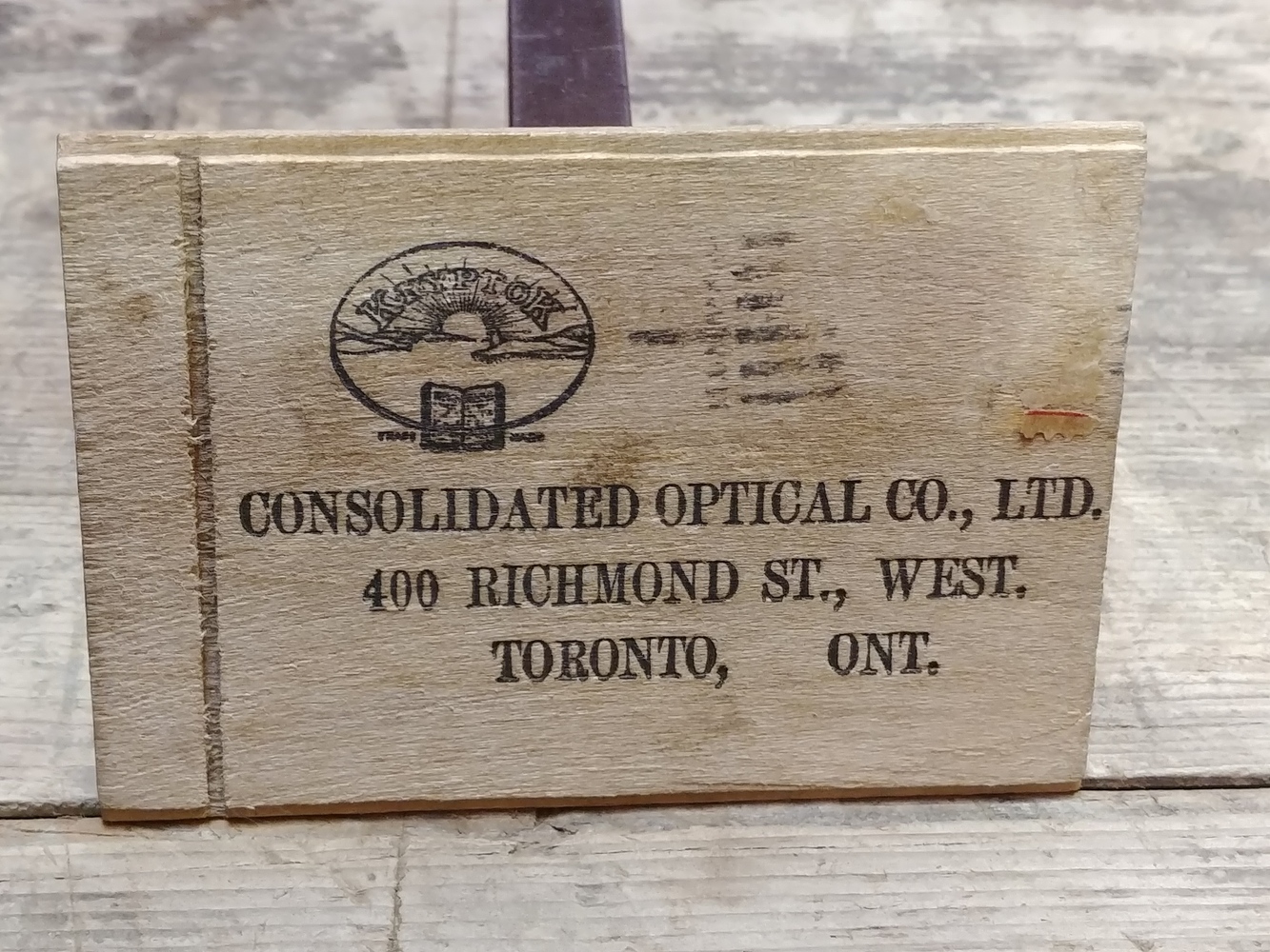 Antique Opticians Kyrptok Lens Mailer Box Consolidated Optical Toronto