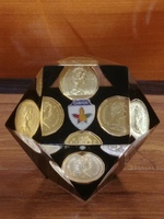 Vintage Lucite Canadian 1988 Floating Penny Paperweight 14 Sides