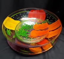 GLASS SPRING/SUMMER SERVING SET WITH HAND PAINTED VEGGETABLES