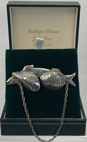 Vintage Irish Silver Salmon Pin Brooch With Safety Chain