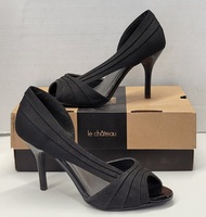 Le Chateau Open Toe Women's High Heel Shoes Size 8 - Black Sparkle 