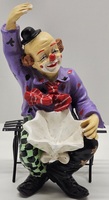 Vintage Porcelain Resin Clown Statue Figurine on Wrought Iron Bench w/ Umbrella