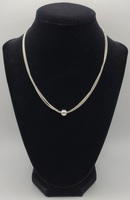 .925 Silver Necklace + Attached Ball Pendant - Size: 15.5-Inches
