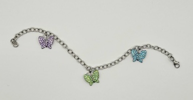 0.925 Silver Open Link Multi-Colored Swarovski Crystal Butterfly Charm Bracelet 