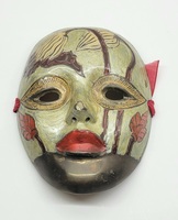 Vintage Brass & Enamel Theatre Mask - Made in India 5.25"