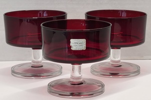 Vintage Luminarc Ruby Red Glass Dessert Cup Set of 3 Clear Pedestal *France*