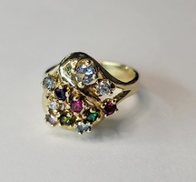  14K Yellow Gold Cluster Ring Multi-Colour Stones Ladies Size 7.75