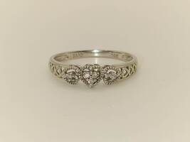 Lady's 10 Karat White Gold Ring with Hearts & Diamonds