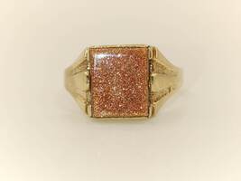 Men's 10 Karat Yellow Gold with Square Copper Coloured Unique Stone