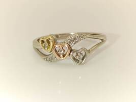 Lady's 10 Karat White Gold Ring, with Tri-Gold Hearts