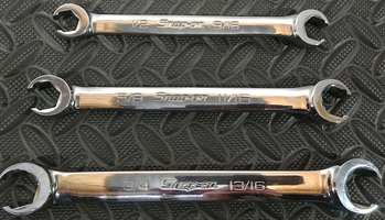 SNAP-ON 6pt SAE Flank Drive Double End Flare Nut 3pc Wrench Set 1/2in-13/16in