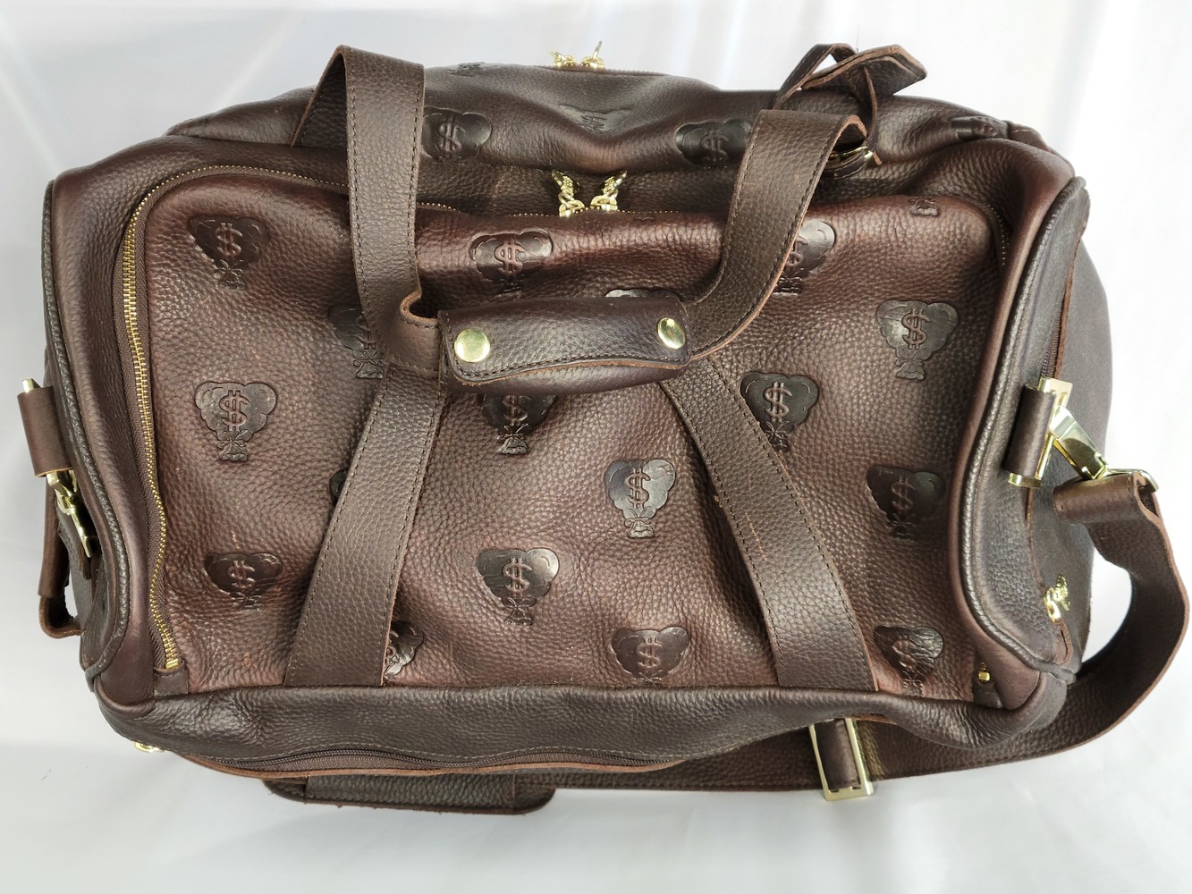 Gene Simmons Money Bags Leather Rolling Duffel Bag with Strap Avenue