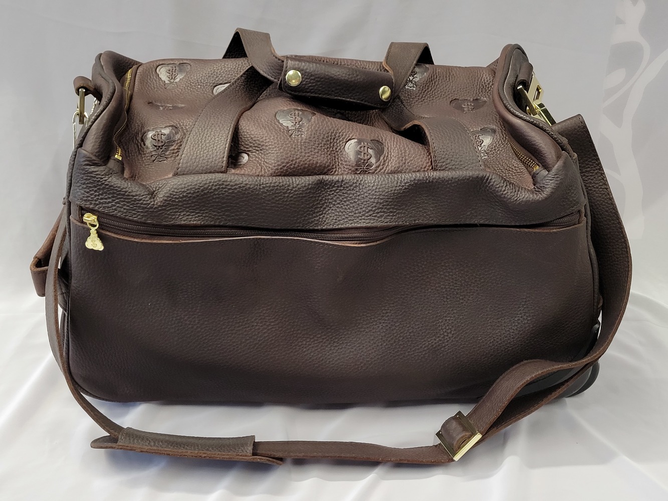 Gene Simmons Money Bags Leather Rolling Duffel Bag with Strap Avenue