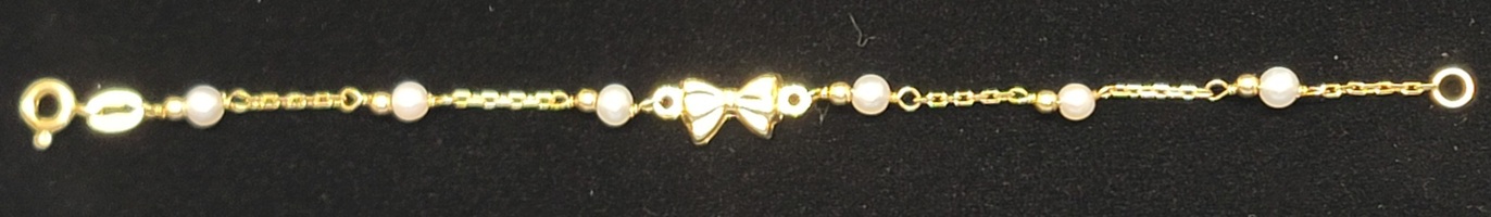 18 Karat Yellow Gold White Stone Bowtie Bracelet - Size: 5.5-inch