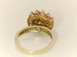 Retro Gold Spinning Ring, 10 Karat Yellow Gold with Red and Clear Stones