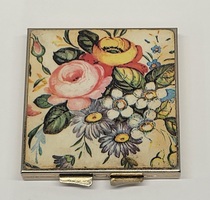 Vintage Pill Bar Pill Box Made in Japan Gold Tone Floral Design