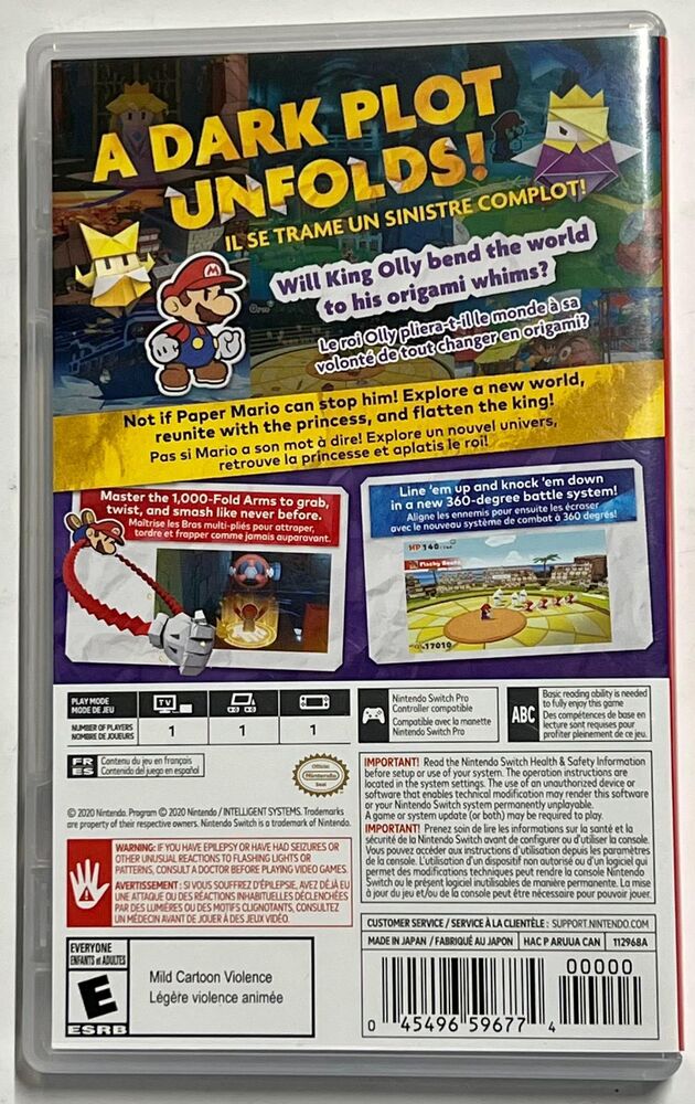 Paper Mario The Origami King Nintendo Switch 2020 COMPLETE TESTED AND WORKS