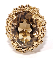 Ladies 14k Yellow Gold Ring with Large Smokey Oval Gemstone - Made to IMPRESS!