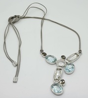 Swarovski Corded Gemstone Necklace Asymmetrical Blue Clear & Smokey Crystal