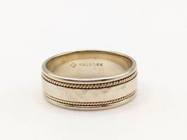 Men's 14 Karat White Gold Band with two Braided Yellow Gold Accents