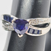 10k Ladies White Gold Blue Trillium Baguette Ring with Diamond Chips