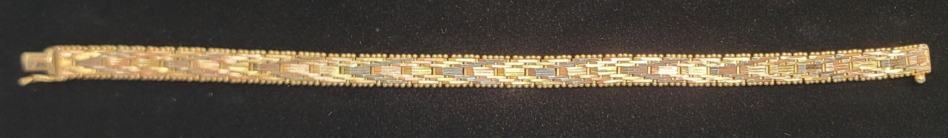 14 Karat Tricolor Yellow, White, Rose Gold Bracelet - Size: 7.25"