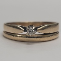 10 Karat Yellow Gold Wedding Ring Set Size #6.5 Diamond Solitaire and Band