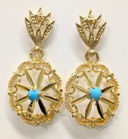 18 Karat Yellow Gold and Blue Non-Diamond Stone Drop Dangle Earrings